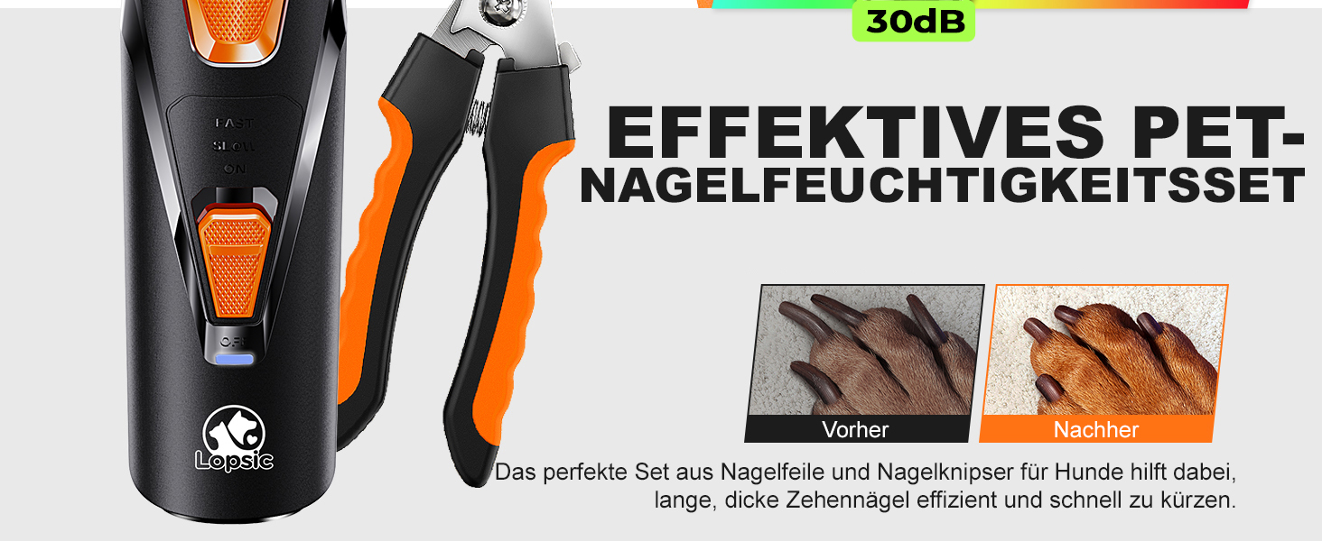 Електрична машинка для підстригання кігтів собак та котів: тиха, з LED-підсвіткою та 2 швидкостями | Перезаряджувана з 3 насадками та аксесуарами | Для безпечного догляду за кігтями