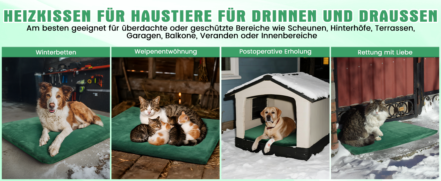 Електричне грілка для тварин на вулицю, вологостійке, з авторегулюванням температури, стійке до укусів, 40*50 см, зелений