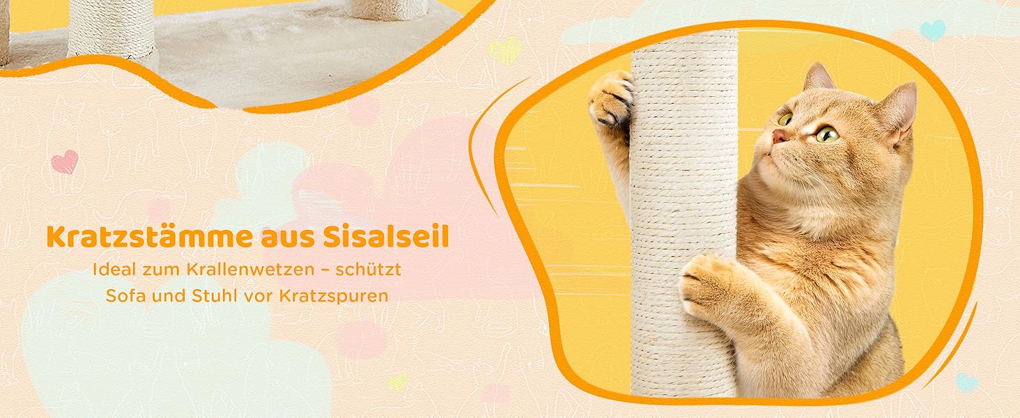 Котячий будиночок Yaheetech 170 см XL: кігтеточка, ліжко, гамак, іграшки, бежевий