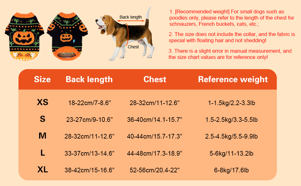 Пуловер на Halloween для собак та котів, з мотивом гарбуза та черепа, трикотажний, для маленьких, середніх та великих собак, Yorkie, Chihuahua, Zwergspitz, розмір L