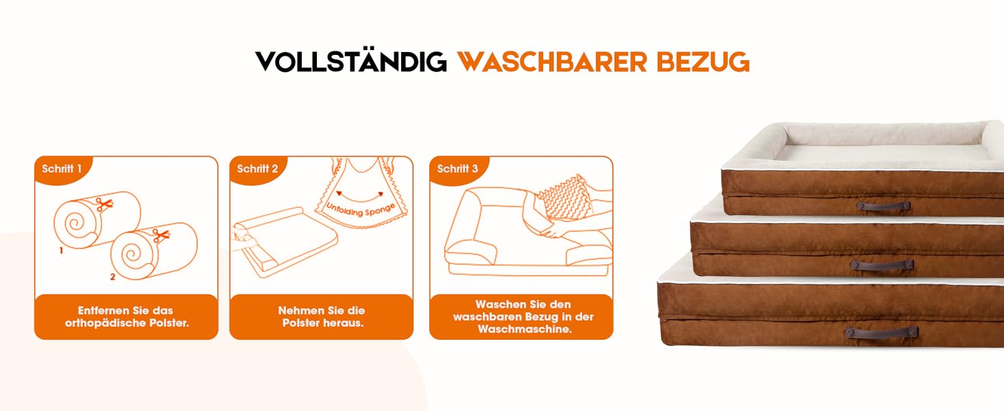 Ортопедичне ліжко для собак великих порід, корзина для собак, що можна прати, з піною у формі яйця, водовідштовхуване ліжко для собак з неслизьким дном та чотиристоронні подушки (колір: коричневий, розмір: 91x61x18 см)