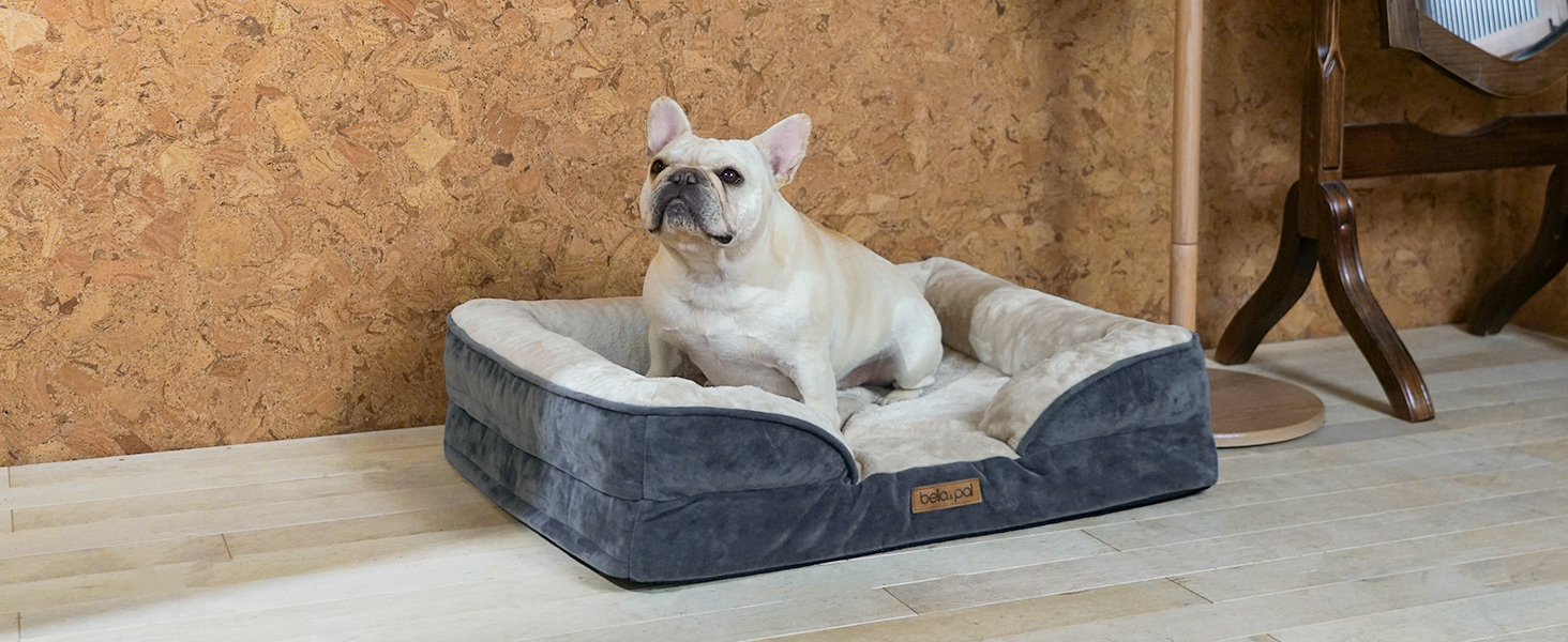 Ортопедичне ліжко для собак BELLA & PAL, 71x59 см, фіолетове. Зручне ліжко-софа для маленьких та середніх собак. Без монтажу, з ефектом пам'яті, водовідштовхувальна вставка, фланелевий знімний чохол, неслизьке дно.