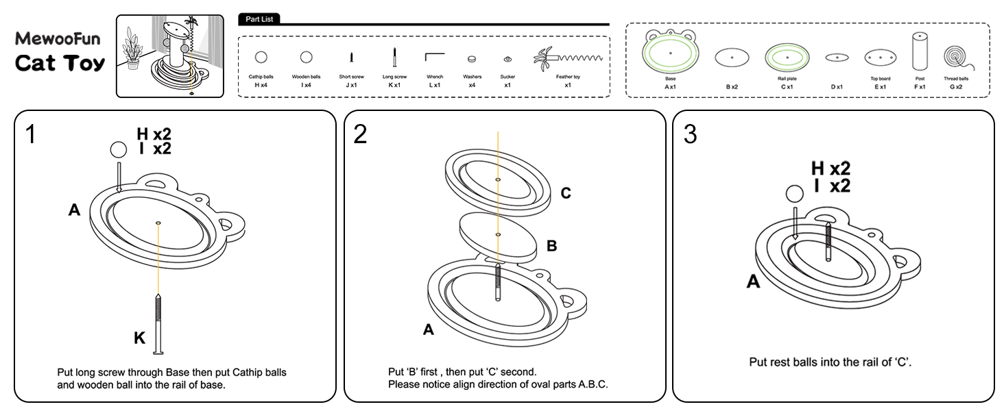 Іграшка для котів MEWOOFUN з дерева, роликовий іграшковий центр з двошаровим обертовим диском, інтерактивна іграшка з пір'ям, 3-в-1 іграшка для кошенят з інтерактивними м'ячиками та висячими кульками, дряпка для котів (маленька)
