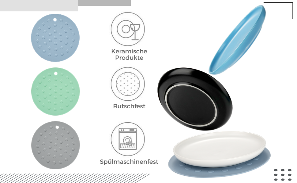 Керамічні миски для котів, 3 шт. з антиковзними килимками, широкі та плоскі миски для котів та кошенят, білі (триколірні)