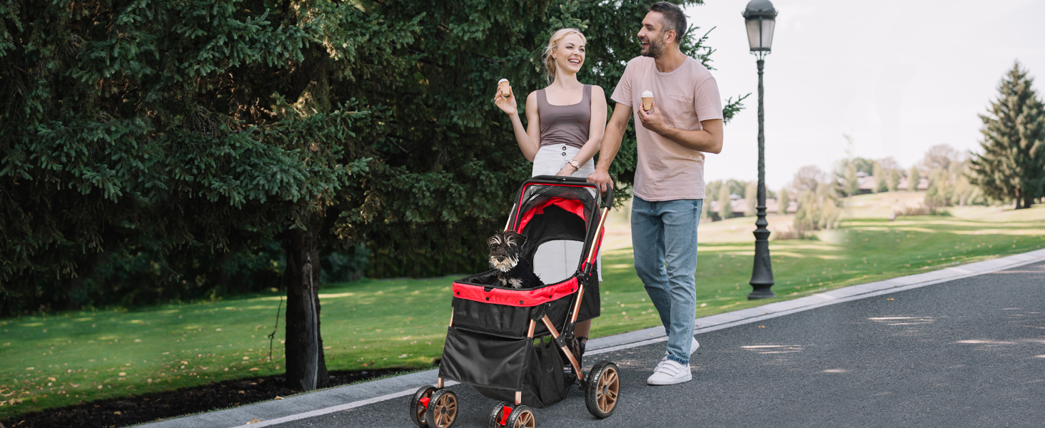 Візок для собак та котів YITAHOME, 22 кг, складання, з кошиком для зберігання, поворотні колеса, сітчасті вікна та двері (Червоний)