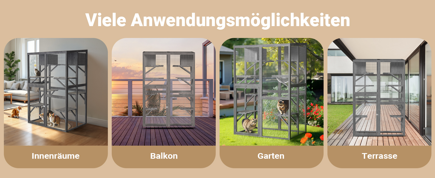 Вольтек (Wiltec) вольєр для котів 116 x 82 x 175,7 см, вольєр для котів з дерева з ПВХ-покриттям, 5 ярусів, для саду, балкону