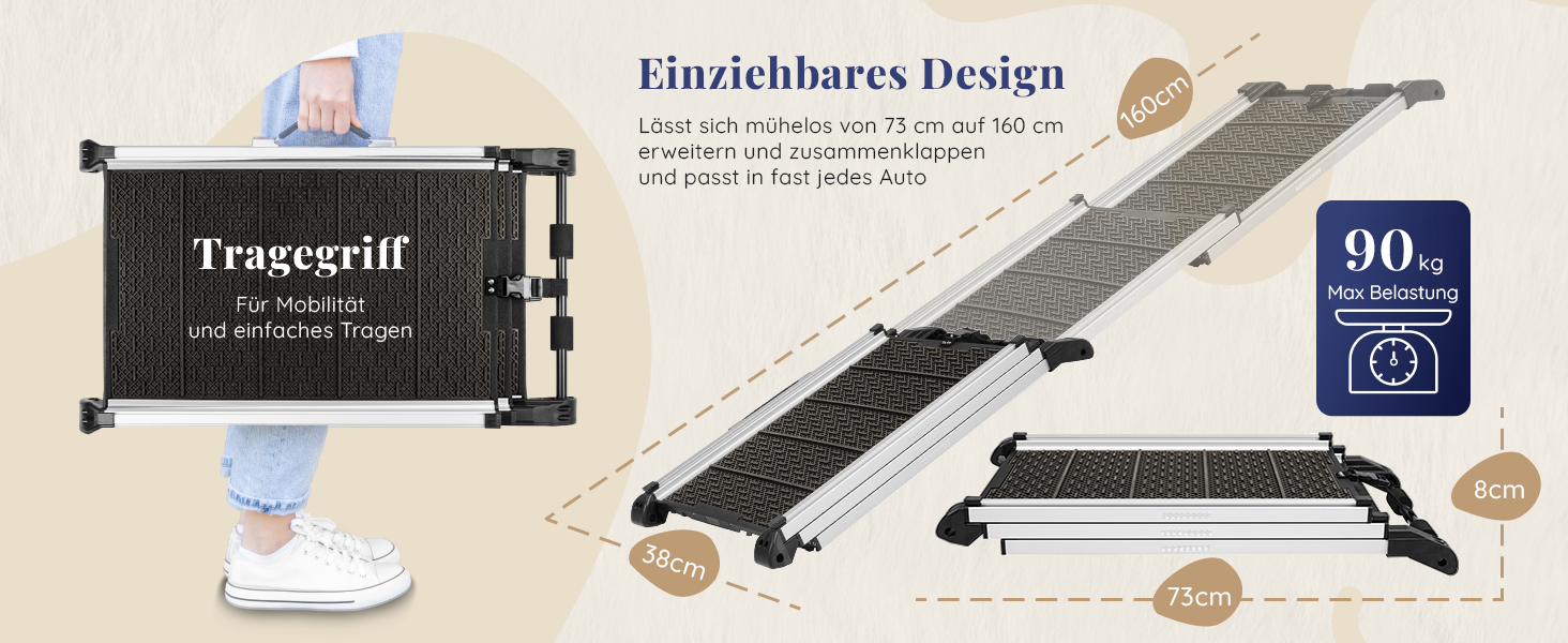 Рампа для собак у машину, складна, стабільна, до 90 кг, телескопічна, алюмінієва, для великих собак, з відбивачами, сірого кольору Shadow Gray