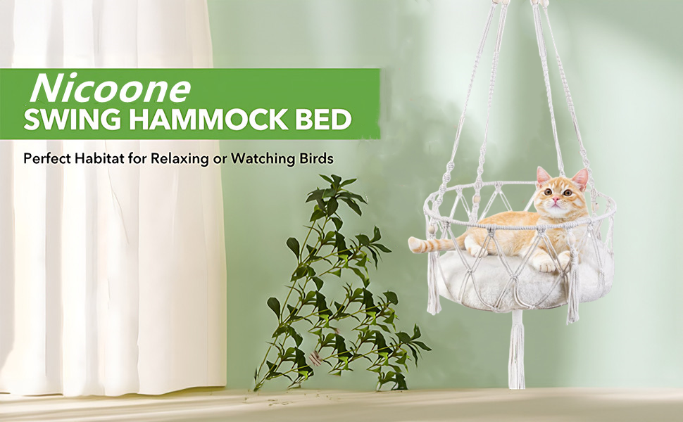 Гамак для кота Nicoone Katze, бавовна, підвісне ліжко для кота, гамак для вікна, гніздо для кота, підвісна котяча ліжечко, білий, 45 см