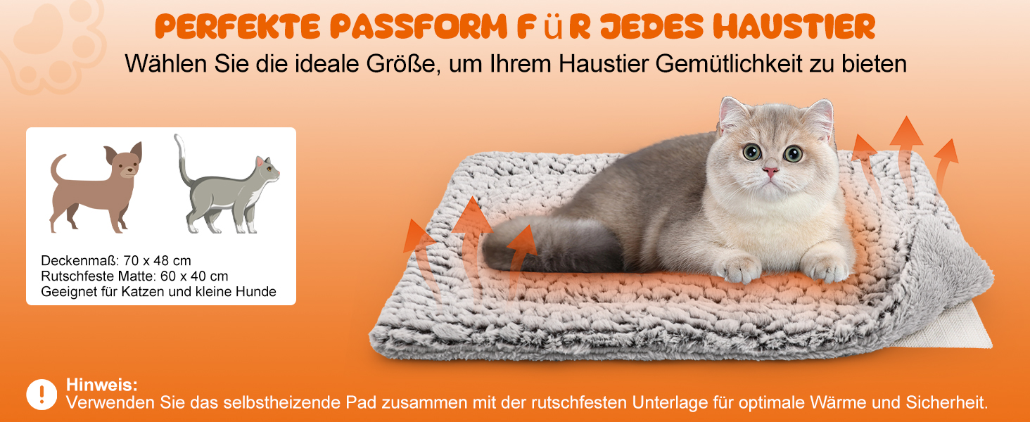 Самогріюча котяча ковдра 70 x 48 см: тепла та зручна підстилка для котів та собак, м'яка та неслизька, для дому та вулиці, можна прати