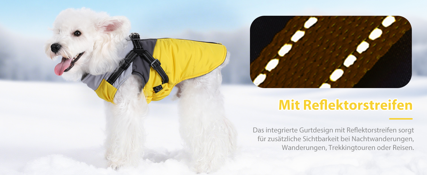 Водонепроникний зимовий одяг для собак Savlot: тепла куртка та вітрозахисний костюм для маленьких та середніх собак з шлейкою. Відображаючий дизайн (L, жовтий + сірий)