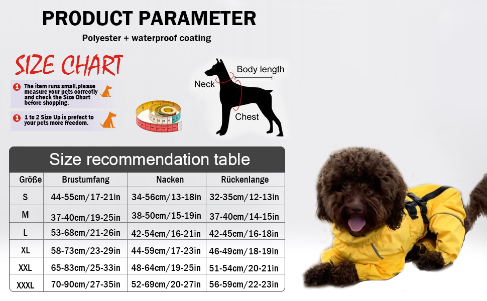 Жовтий дощовик для собак MOREZI з високим коміром, набір з водовідштовхувальним дощовиком, світловідбиваючими смугами та блискавками, підходить для всіх порід собак, великий розмір (довжина спини: 42-45 см)