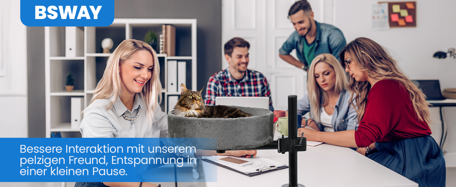 BSWAY Лежанка для кота на стіл - без свердління, 360° обертання, регульована висота. Підвищена котяча лежанка над столом. Тримає кошеня/кота близько, робочий простір чистий. (Темно-сірий, XL)