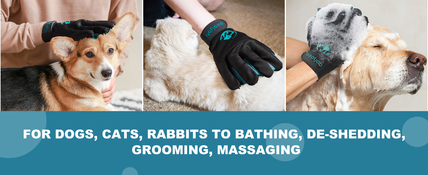 Рукавички для догляду за шерстю COOLJOB, рукавички-щітка для миття тварин, делікатна рукавичка з функцією видалення ковтунів, рукавички для видалення шерсті котів, собак, коней, кроликів (розмір M-L)