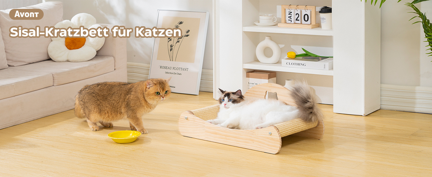 Кігтеточка Avont з сизалю та дерева, лежанка для котів, м'які когтешлі для сну