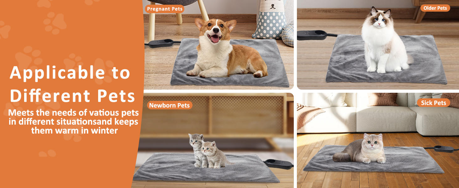 Кішечковий та собачий нагрівальний килимок, 45 x 45 см, 5 таймерів та 6 температурних режимів, вологостійкий, для цуценят, собак, котів та кроликів