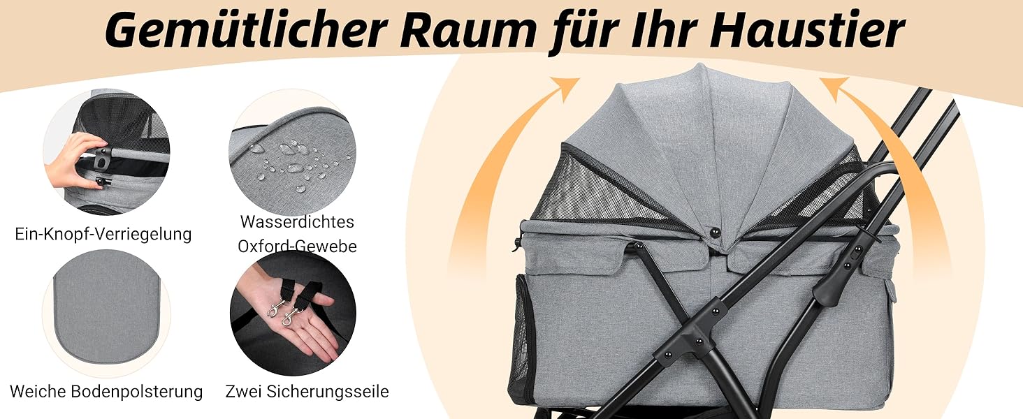 Візок для собак та котів MAMIZO, складний, до 20 кг, сірий