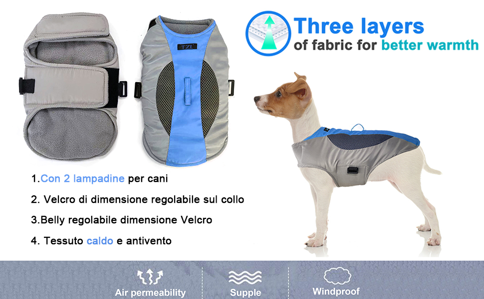 Підкладкова регульована куртка для собак, обігріваюча жилетка для собак з LED-підсвічуванням, зручна та вітронепроникна куртка для маленьких та середніх собак (XL, Синій та Сірий) XL Синій та Сірий