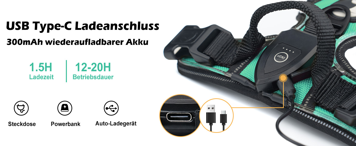 Світловідбиваючий нашийник для собак Joytale з LED, для середніх собак, без натягування, з ручкою, регульований, для нічних прогулянок, зелений, розмір M (1 шт.)