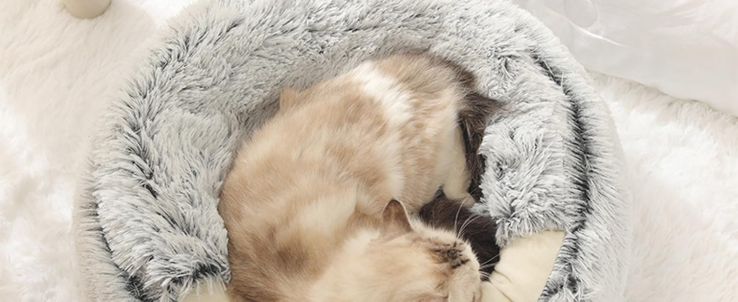 Кругле ліжко для собак та котів Freyamy з капюшоном, Ø50 см, кольорове, плюшеве, тепле, антиковзаюче, для маленьких собак та котів