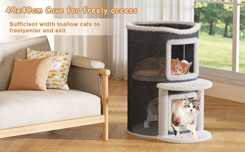 Двоповерхова кімната-будиночок для котів з когтеточкою, платформа та іграшкою, 60x40x40 см / 40x40x60 см