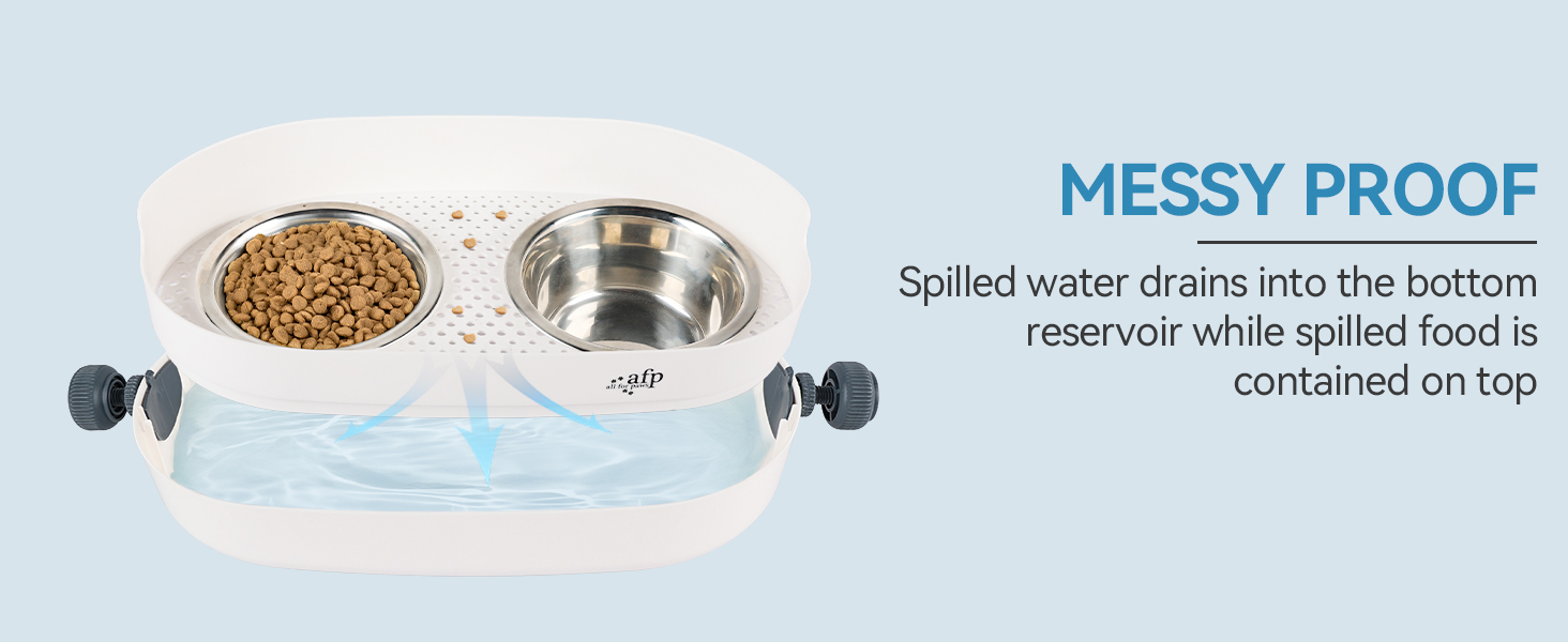 Підвищений годівниця для котів ALL FOR PAWS - 3-рівнева регульована годівниця з 2 мисками з нержавіючої сталі (350 мл), антиковзаюча та захищена від розливу, для кошенят, середніх та великих котів (44*26*19 см)