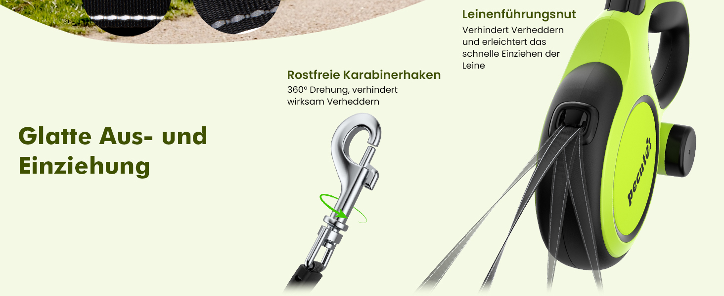 Рулетка для собак Pecute 8м, бічна, з набором для збору відходів, 10-50 кг, зелена