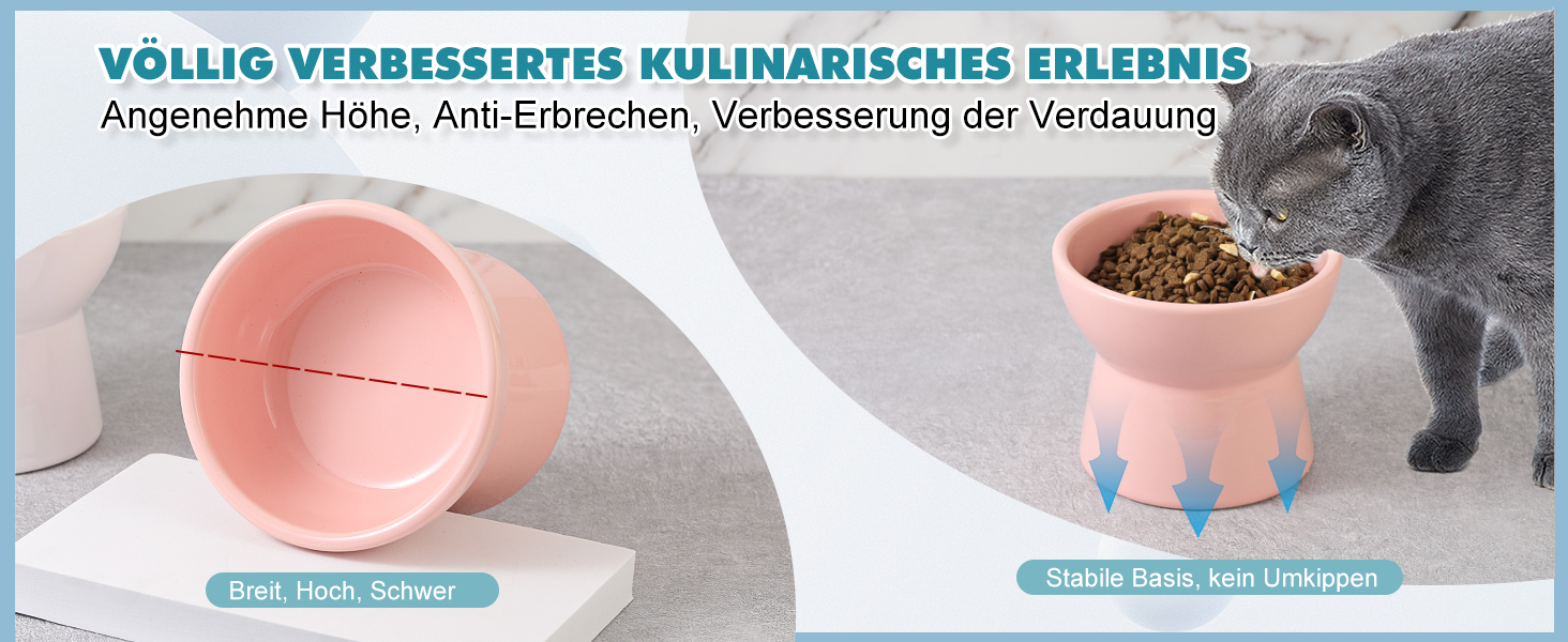 Підвищена годівниця для котів, керамічна - миска для води та їжі, антиблювотний дизайн, 550 мл, білий колір