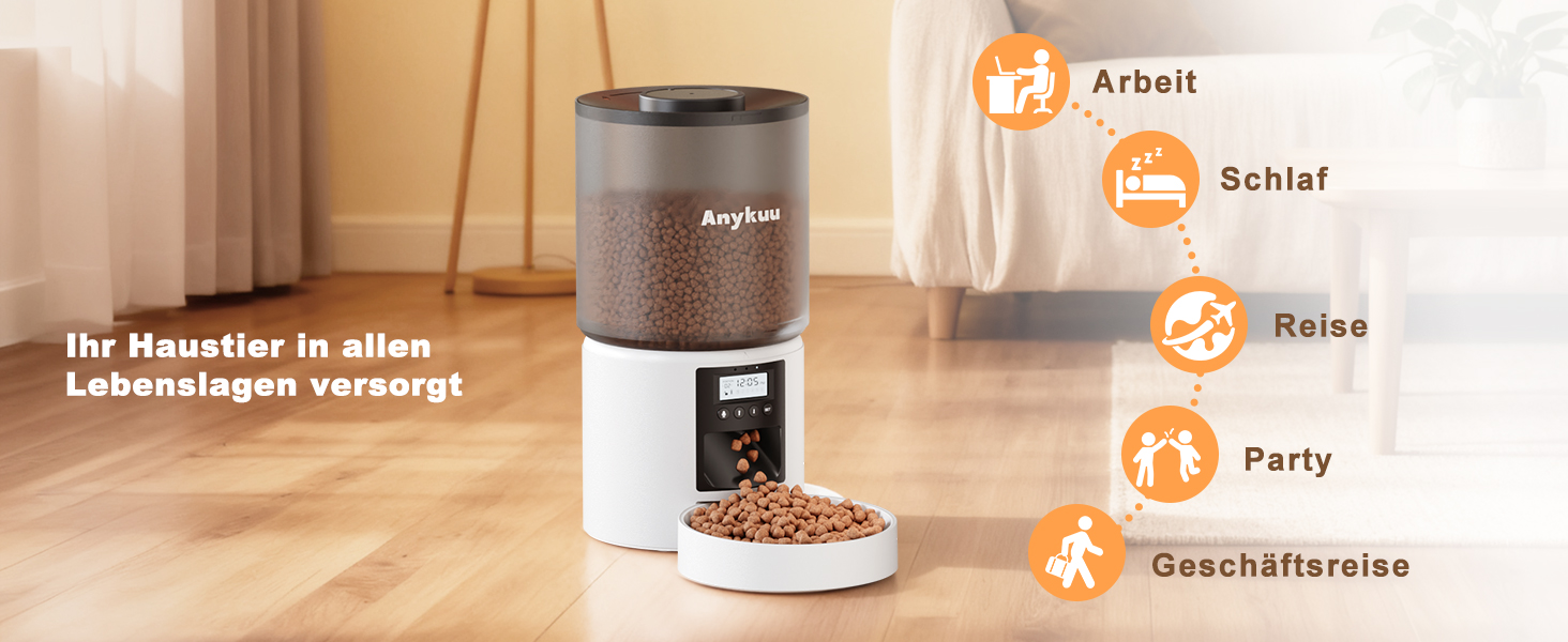 Автоматичний годівниця для котів та собак Anykuu 4L з таймером та контролем порцій. Автоматичний диспенсер для сухого корму з функцією запису (10с) для маленьких та середніх тварин, білий