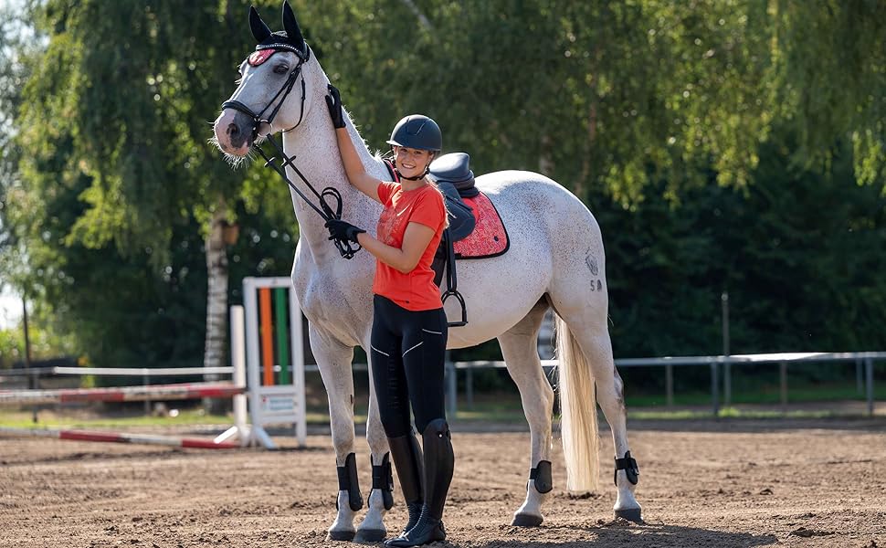 Брюки для верхової їзди HKM Savona, чорні, з деталями зі стразів та Alos-покриттям, розмір 40