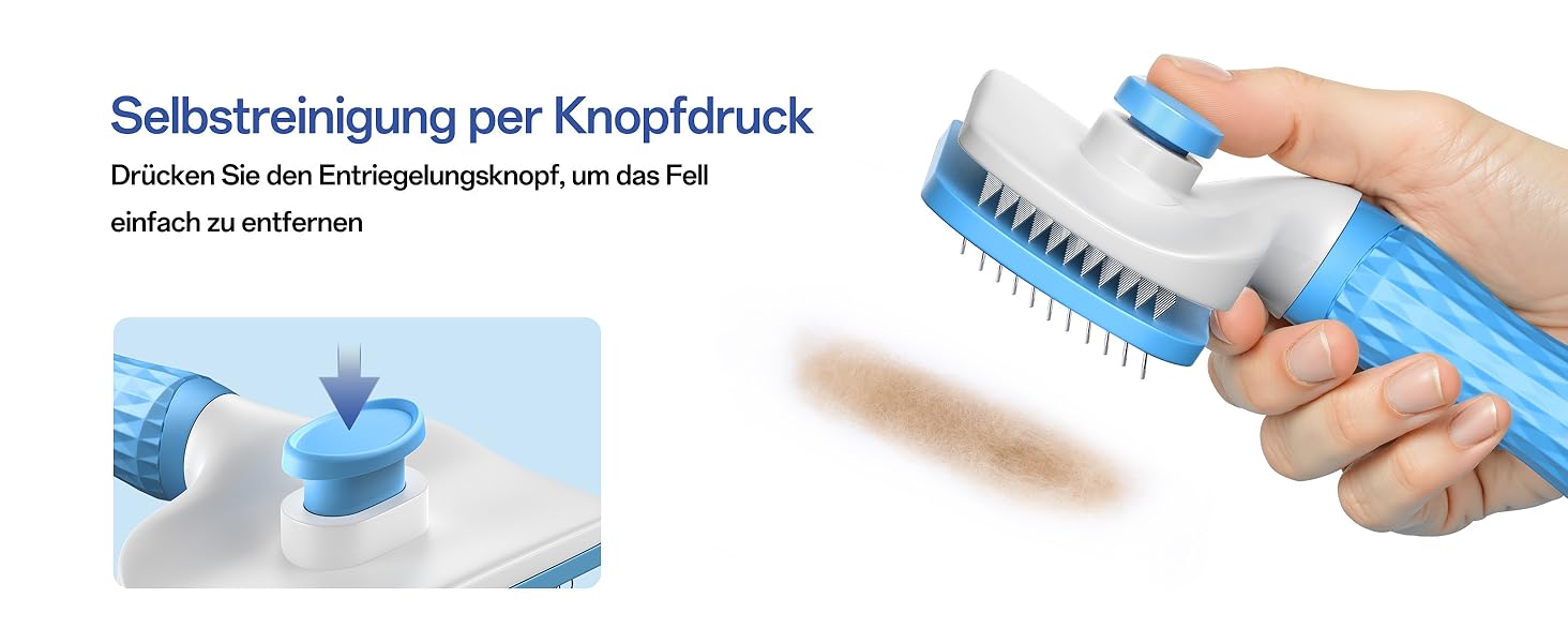 Щітка для собак та котів ACE2ACE, щітка для тварин, для довгої та короткої шерсті, видаляє шерсть з однією кнопкою, біло-блакитна (блакитна)