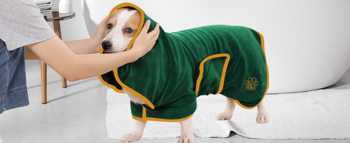 Рушник для собак PETTO, зелений, M - для великих, середніх та маленьких собак