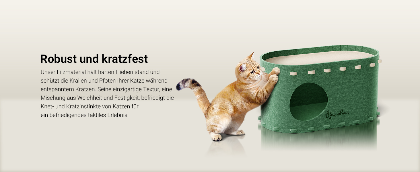 Кігтеточка-будиночок для котів DownyPaws з фетру, 2-ярусна, 50x33x50 см, зелена