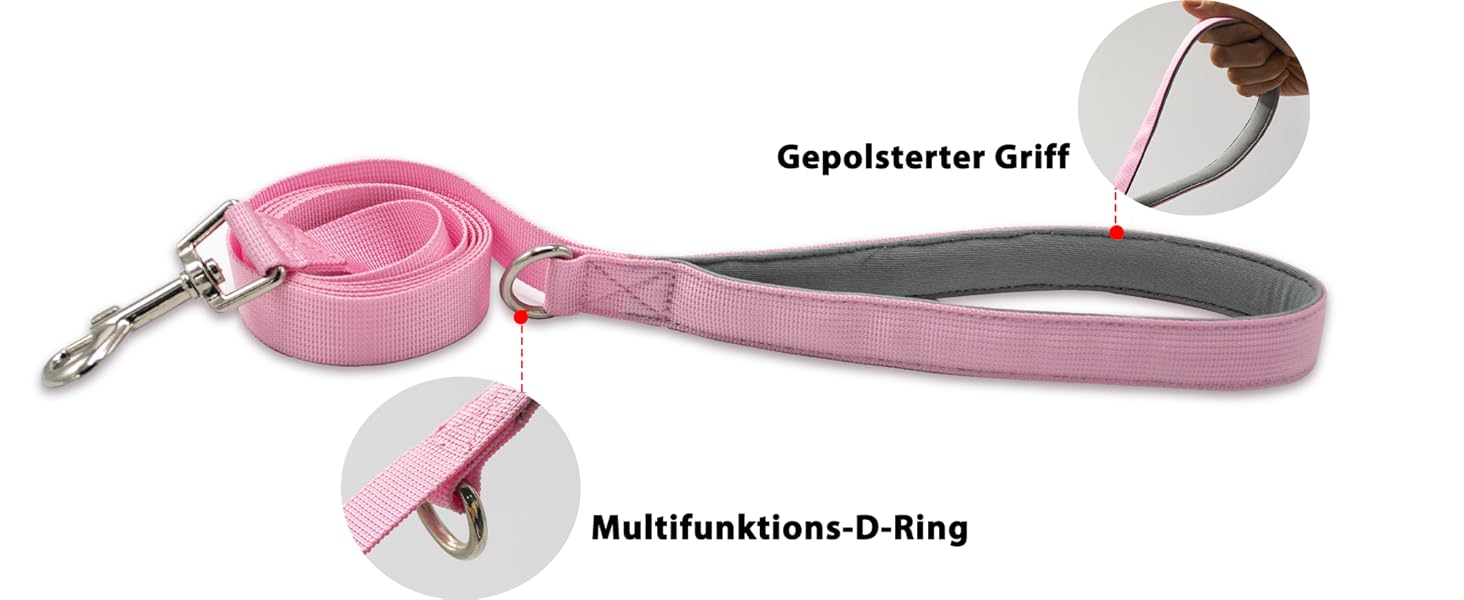 Нашийник для собак Wuffley з повідком, безпечний нашийник від вислизання, анти-тяговий нашийник з ручкою та світловідбиваючими елементами, легкий, регульований нашийник для середніх собак (рожевий, XS) Дуже маленький рожевий