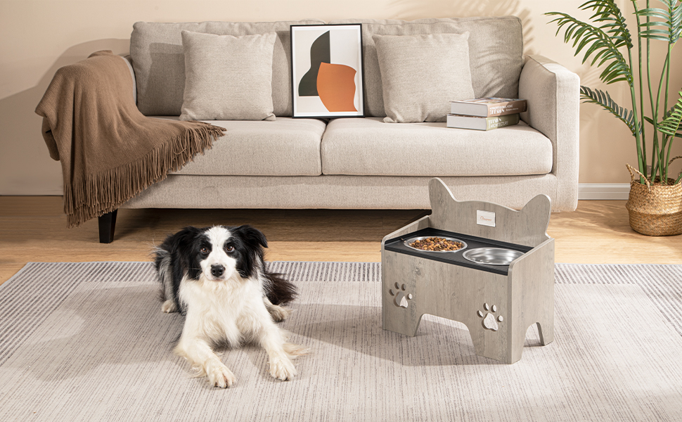 Підвищені годівниці для собак Hzuaneri з нержавіючої сталі, набір з 2 шт., антивитікаючі, для великих та середніх собак, Greige PB07105B