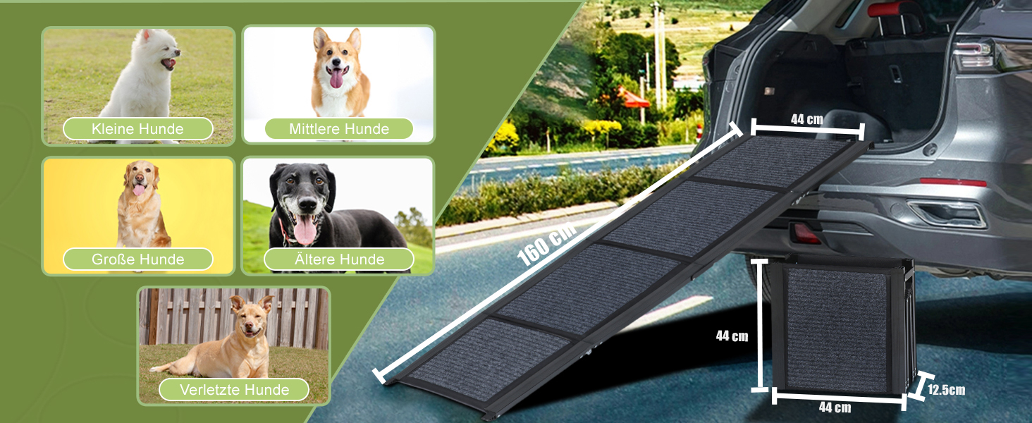 Рампа для собак SMONTER 160 см, автоматично складається, з антиковзким покриттям, для авто, вантажівок та SUV, чорна