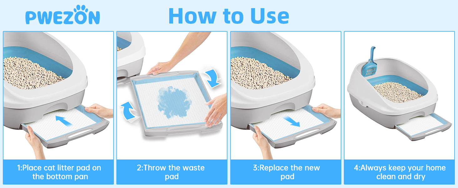 Певзон: 50 пелюшок для котячого туалету, 45x33 см, для котячих туалетів, всмоктуючі пелюшки для котів, 6-шаровий, витримують протікання (блакитні)