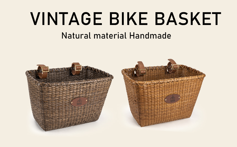 KONG MING CAR Кошик на кермо велосипеда – Ретро дизайн, міцний кошик з дерев’яною підкладкою та шкіряними ручками, ідеальний як передній кошик для велосипеда, коричневий