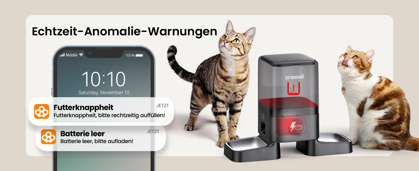 Автоматичний годівниця для котів Oneisall 5L з двома мисками, керування через додаток, Wi-Fi, PF10DAE