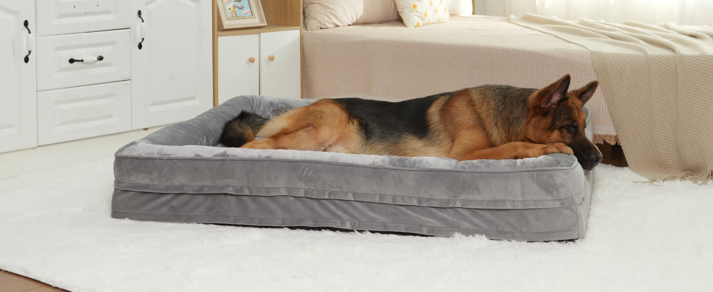 Ортопедичне ліжко для собак великих порід, ергономічне диван-лежанка з піною у формі яйця, водонепроникне, неслизьке, 134x106 см, сіро-коричневий колір