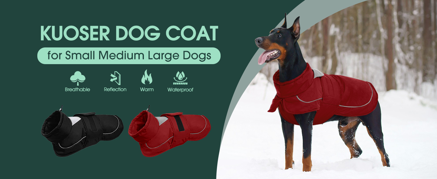 Тепла водонепроникна куртка для собак Kuoser з світловідбиваючим дизайном, шнурком на шиї, зручна застібка на липучці, червона M