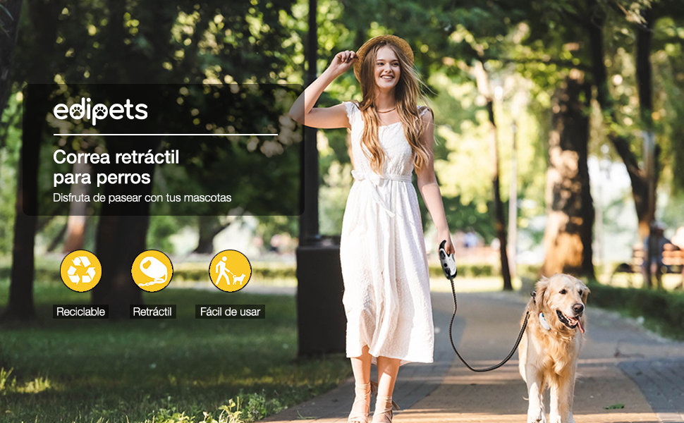 Нашийник для собак Edipets, висувний поводок 5 м, нейлон, 360°, чорний (M)