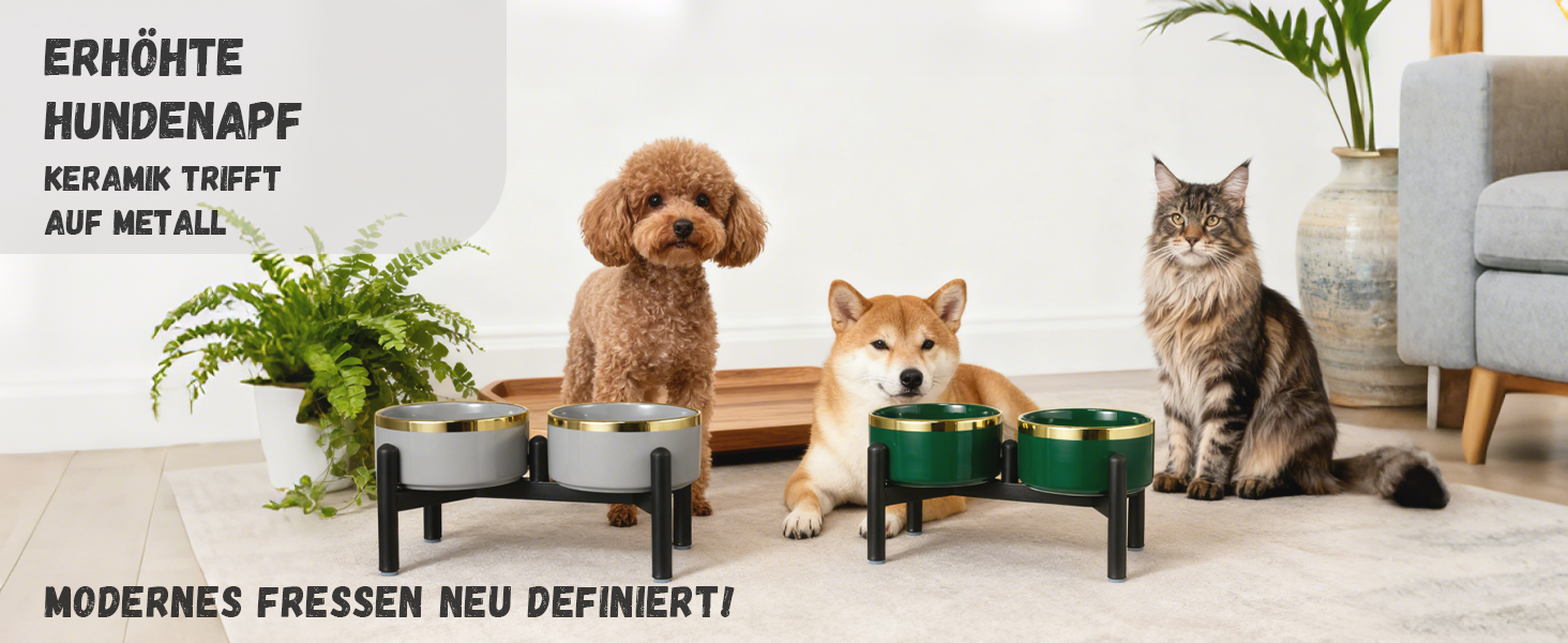 Керамічна годівниця для собак на підставці з нержавіючої сталі - подвійний набір мисок для собак, невеличких та середніх порід - неслизький набір мисок для корму та води - 350г / 660мл - 15см - сірий M сірий