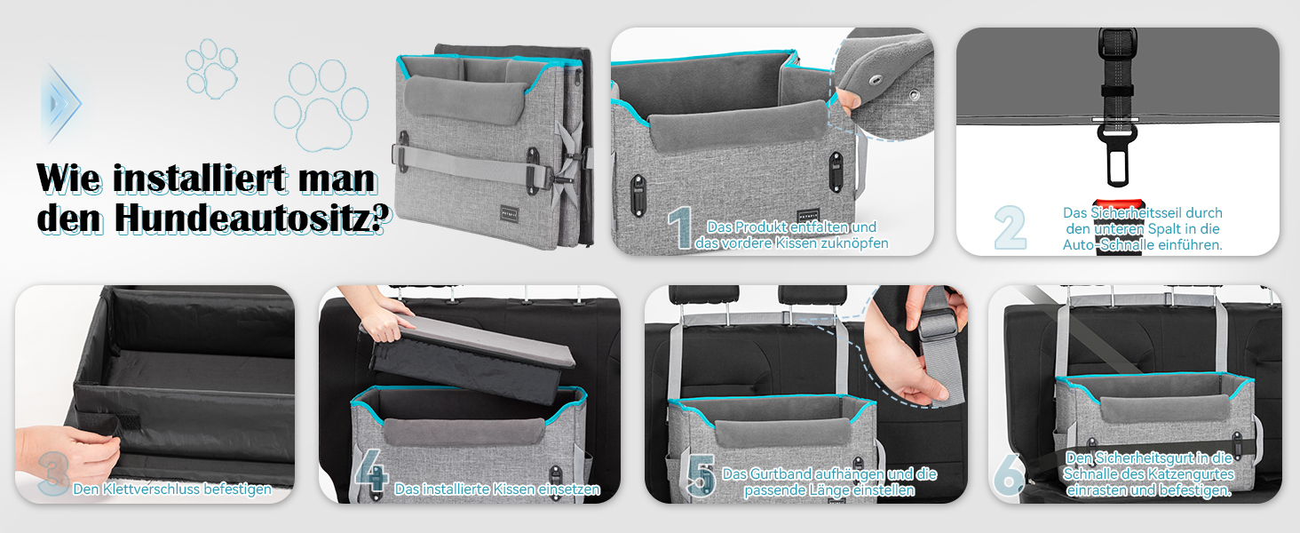 Автомобільний лежак для собак Petsfit - сірий, для 2 маленьких собак, з ременями безпеки