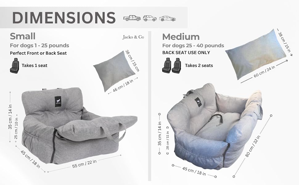 Автокрісло для собак JACKO & CO Premium - сіре, для маленьких та середніх тварин до 15,9 кг, з підстілкою, поводок та кишені, водовідштовхувальне