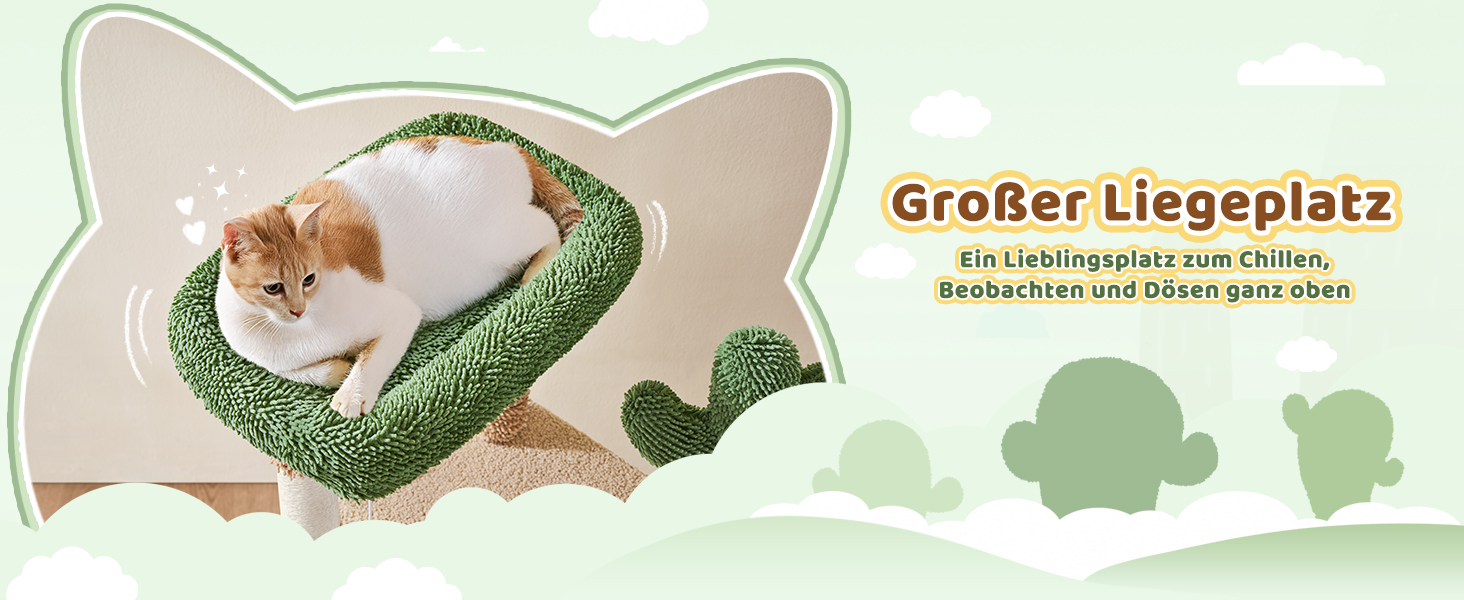 Дім-когтеточка для котів Yaheetech Kaktus: стабільна конструкція, оглядові платформи, печера, лежанка, сизаль, бежево-коричневий (коричнево-зелений, M)