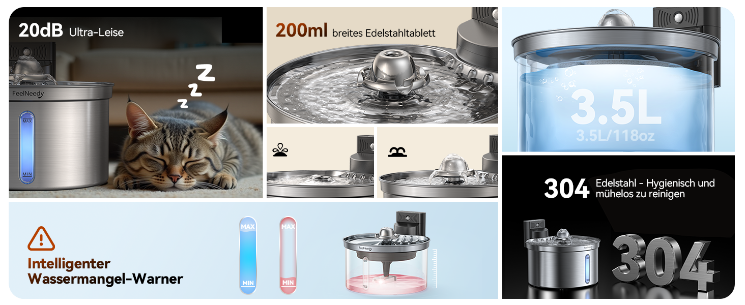 Автоматичний фонтанчик для котів та собак FEELNEEDY FN-W19, 3.5L, з датчиком, бездротовий, з акумулятором 4000mAh, 3 режими, з фільтром з активованого вугілля