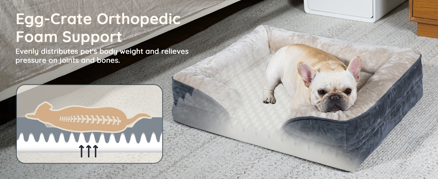 Ортопедичне ліжко для собак BELLA & PAL, 71x59 см - зручне собаче ліжко з ефектом пам'яті, водовідштовхувальний вкладиш, знімний фланелевий чохол, неслизьке дно, сіре