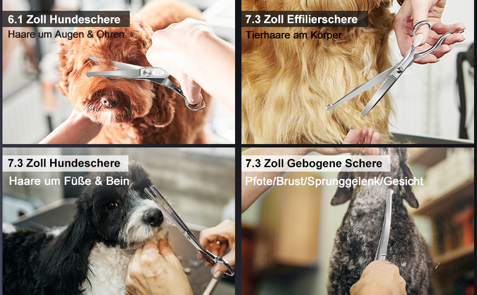 Професійний набір ножиць для грумінгу собак CIICII 10-в-1 з безпечними закругленими кінцями. Ідеально підходить для собак, котів та інших домашніх тварин. Срібний колір.