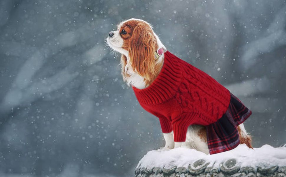 Пуловер для собак з коміром-гольф на Новий Рік, теплий одяг для цуценят, класичний в'язаний одяг для маленьких собак, чихуахуа, теплий одяг на Новий Рік, одяг для домашніх тварин (червоний, S)