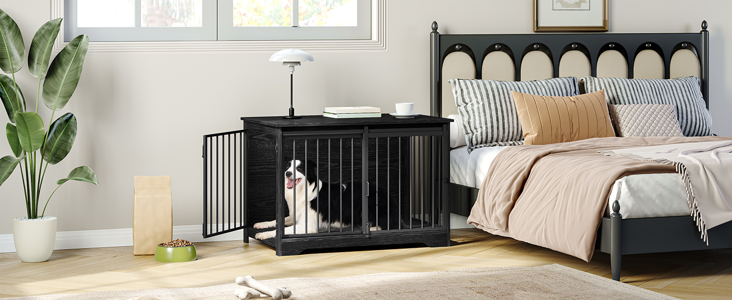 Клітка для собак Hzuaneri, 100 см, з розсувними дверима, для дому, чорна, DFC02304B
